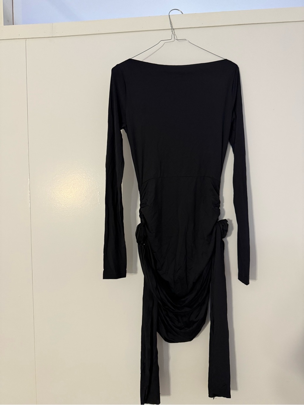 LIONESS Black Long-Sleeve Ruched Dress Size S